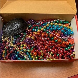 Shoe box full of 50 beads Mardi Gras Beaded Necklace assortment of colors